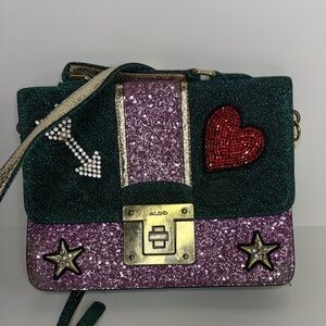Aldo Glitter Crossbody Bag with Heart and Star Accents